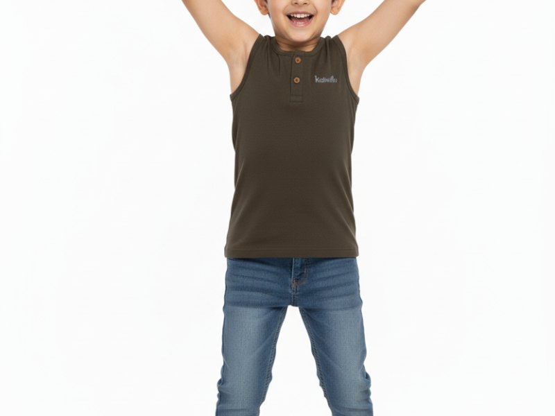Kids Sleeveless Henley Neck T-Shirt For Boys